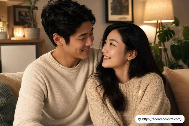 Couple souriant se regardant tendrement